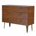 Luxusná retro masívna hnedá obdĺžniková komoda Striata s 3D lamelovým povrchom a tromi zásuvkami 108 cm