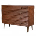 Luxusná retro obdĺžniková masívna komoda Striata z dreva lamelovým dizajnom v hnedej farbe s piatimi zásuvkami 111 cm