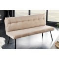 Industriálna obdĺžniková trojmiestna lavica Harlow v šampanskej béžovej farbe s textilným vankúšom a kovovými nožičkami 160 cm