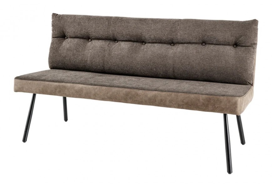 Industriálna moderná hnedá obdlžniková trojmiestna sedačka Harlow s čiernymi kovovými nožičkami a mäkkým čalúneným vankúšom na operadle so zamatovým a textilným zamatom