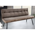 Industriálna obdĺžniková trojmiestna lavica Harlow s hnedým čalúneným vankúšom a kovovými čiernymi nožičkami 160 cm
