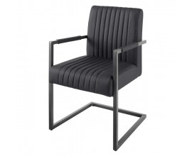 Industriálna čierna konzolová jedálenská stolička Inspirativo s vertikálnym prešívaním a čiernou kovovou opierkou v tvare U