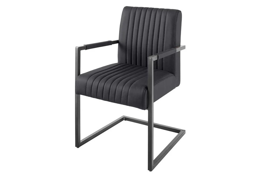 Industriálna čierna konzolová jedálenská stolička Inspirativo s vertikálnym prešívaním a čiernou kovovou opierkou v tvare U