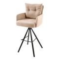 Industriálna moderná otočná barová stolička Dover s čiernou kovovou podstavou v béžovej textilnej a zamatovej kombinácii s opierkovým vankúšom a bočnými opierkami