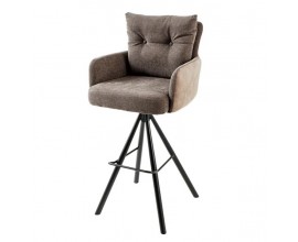 Moderná barová stolička Dover s čiernou kovovou podstavou v hnedom poťahu z textilnej zamatovej látky s vankúšom s gombíkmi