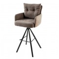 Moderná barová stolička Dover s čiernou kovovou podstavou v hnedom poťahu z textilnej zamatovej látky s vankúšom s gombíkmi