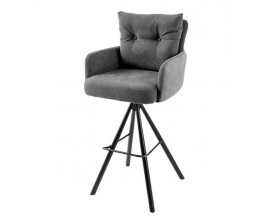 Moderná barová stolička Dover s čiernymi kovovými nožičkami s výstuhami tmavosivým textilným sedadlom a zamatovým poťahom