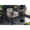 Industriálna výškovo nastaviteľná barová stolička Dover s otočným sedadlom z kože a zamatu v taupé béžovej farbe 115 cm