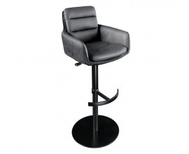 Industriálna otočná sivá barová stolička Dover z kože a zamatu s výškovým nastavením a opierkou na nohy v tvare kotvy 115 cm