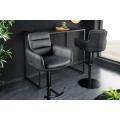 Industriálna otočná sivá barová stolička Dover z kože a zamatu s výškovým nastavením a opierkou na nohy v tvare kotvy 115 cm