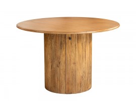 Vidiecky okrúhly jedálenský stôl Celestia z mangového dreva s úložným priestorom a drážkovanou podstavou v hnedej farbe