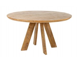 Masívny krúhly jedálenský stôl Arlo z mangového dreva s vyosenými nožičkami v hnedej farbe 140 cm