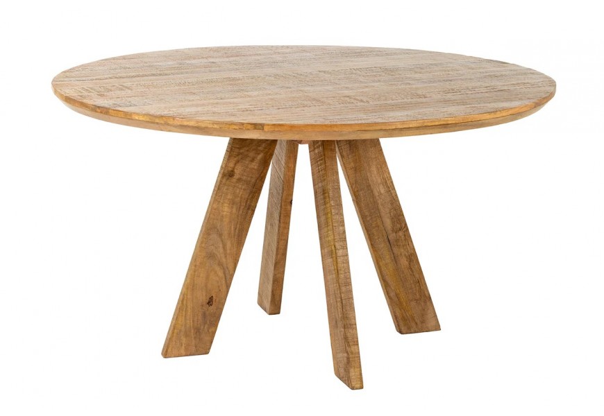 Masívny krúhly jedálenský stôl Arlo z mangového dreva s vyosenými nožičkami v hnedej farbe 140 cm