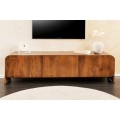 Vidiecky masívny obdĺžnikový trojdverový TV stolík Jakar z mangového dreva v hnedej farbe s oblými rohmi 160 cm