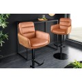 Industriálna otočná barová stolička Dover z kože v hnedej farbe s kovovou čiernou nohou s výškovým nastavením 115 cm