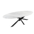 Luxusný industriálny keramický oválny jedálenský stôl Imperial z bieleho mramoru so sivým žilkovaním s čiernymi nožičkami 280 cm