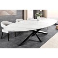 Luxusný industriálny keramický oválny jedálenský stôl Imperial z bieleho mramoru so sivým žilkovaním s čiernymi nožičkami 280 cm