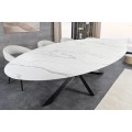 Luxusný industriálny keramický oválny jedálenský stôl Imperial z bieleho mramoru so sivým žilkovaním s čiernymi nožičkami 280 cm