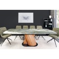 Luxusný moderný keramický rozkladací jedálenský stôl Hoal so sivým a bielym mramorovým vzorom s drevenou nohou 260 cm