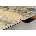 Moderný rozkladací obdĺžnikový jedálenský stôl Hoal so zeleno-béžovou mramorovou doskou a dizajnovou orechovou nohou 180-260 cm