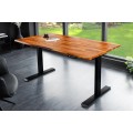 Luxusný moderný výškovo nastaviteľný písací stôl Mammut s prírodnou hnedou masívnou sheeshamovou doskou a čiernymi nohami 160 cm