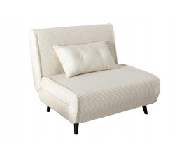 Moderné rozkladacie škandinávske béžové kreslo Kurt s menčestrovým poťahom a lakovanými čiernymi nožičkami s vankúšom béžovej farby