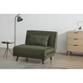Dizajnové škandinávske rozkladacie menčestrové kreslo Kurt v olivovo zelenej farbe s čiernymi nožičkami 100 cm