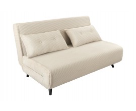 Moderné dvojmiestne rozkladacie škandinávske béžové kreslo Kurt s lakovanými čiernymi nožičkami s dvomi vankúšmi béžovej farby