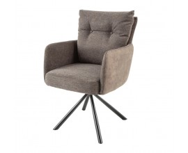 Industriálna barová stolička Dover s hnedým zamatovým sivým poťahom čiernymi kovovými nožičkami s obdlžníkovým operadlom s dvoma gombíkmi