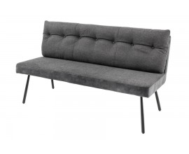 Industriálna sivá trojmiestna sedačka s čiernymi kovovými nožičkami obdlžníkovým operadlom s prešívaným vankúšom s gombíkmi a zamatovým sedadlom