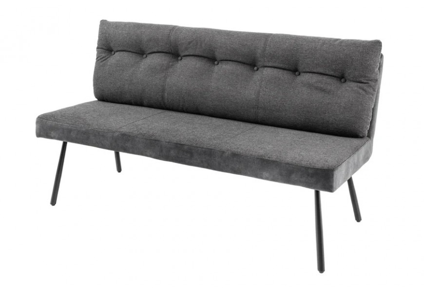 Industriálna sivá trojmiestna sedačka s čiernymi kovovými nožičkami obdlžníkovým operadlom s prešívaným vankúšom s gombíkmi a zamatovým sedadlom