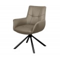 Dizajnové kožené jedálenské kreslo Mariposa s poťahom a sivej a hnedej farbe v odtieni taupe s bočnými opierkami a dekoratívnym prešívaním s otočnou kovovou podstavou v matnej čiernej farbe