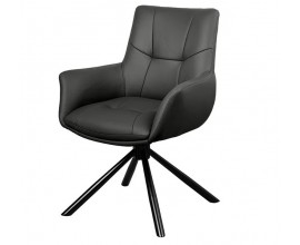 Moderné kožené otočné jedálenské kreslo Mariposa v čiernej farbe s vyhnutými bočnými opierkami a prešívaným poťahom z pravej kože na kovovej podstave so štyrmi ramenami