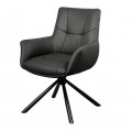 Moderné kožené otočné jedálenské kreslo Mariposa v čiernej farbe s vyhnutými bočnými opierkami a prešívaným poťahom z pravej kože na kovovej podstave so štyrmi ramenami