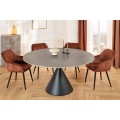 Moderný art deco okrúhly jedálenský stôl Eskarina s keramickou sivou mramorovou doskou a čiernou geometrickou nohou 135 cm