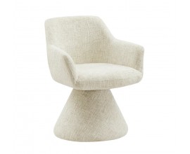 Dizajnové art deco čalúnené otočné kreslo Sonu s celoplošným poťahom zo ženilkovej textílie s výrazným tkaním v krémovej béžovej farbe s opierkami na ruky a kužeľovitou nohou