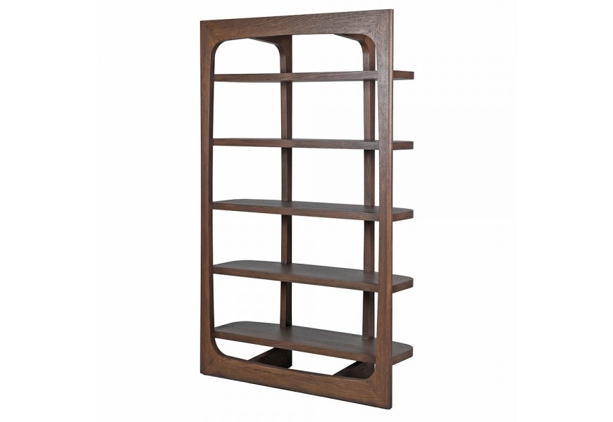 Luxusná moderná knižnica Nordik z masívneho dubového tmavohnedého dreva s piatimi policami 201 cm