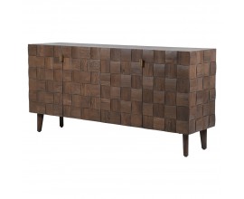 Luxusný retro štvordverový príborník Lokan z masívneho dubového dreva v hnedej farbe s 3D šachovnicovým reliéfom 180 cm 