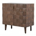 Retro luxusný príborník Lokan dvojdverový z masívneho dubového dreva v hnedej farbe s 3D reliéfnym šachovnicovým vzorom a kovovými úchytkami