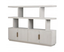 Art deco moderná sivá knižnica štvordverová z dubového a dyhovaného dreva s dvomi policami a hnedými kovovými úchytkami