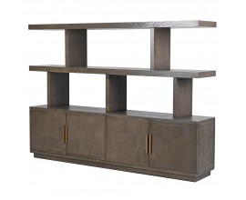 Luxusná moderná hnedá knižnica Quadria Gris z dubového dreva so štyrmi dvierkami a dvomi policami 220 cm