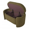 Luxusná art deco štýlová oválna bouclé olivovo zelená lavica Kamila s úložným priestorom 112 cm 