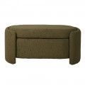 Luxusná art deco štýlová oválna bouclé olivovo zelená lavica Kamila s úložným priestorom 112 cm 
