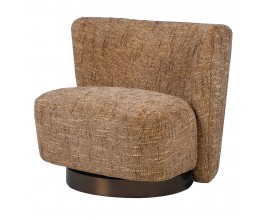 Luxusné moderné čalúnené hnedé kreslo Doria s okrúhlou kovovou podstavou bez bočných opierok so zaobleným operadlom moderný dizajn