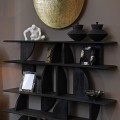 Luxusný art deco čierny geometrický regál Obsidian so štyrmi poličkami z recyklovaného dreva 160 cm
