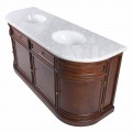 Luxusná rustikálna masívna hnedá kúpeľňová skrinka Amalfia s mramorovou sivou doskou a dvomi umývadlami 179 cm