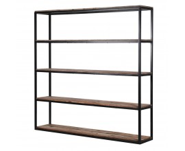 Luxusní industriálny masívny regál Forge z dreva a kovu s piatimi policami v čiernej a hnedej farbe 200 cm 