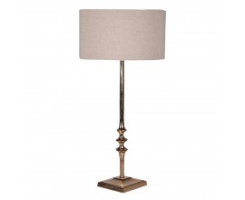 Vintage stolná lampa Aureum so zlatou kovovou podstavou a béžovým okrúhlym ľanovým tienidlom 95 cm
