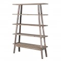 Vintage drevený regál Timber obdĺžnikový s piatimi policami v prírodnej hnedej farbe s vybieleným efektom so šikmými nožičkami