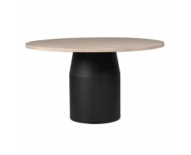 Luxusný moderný dubový jedálenský stôl Monarch s okrúhlou doskou v hnedej farbe a čiernou valcovou nohou